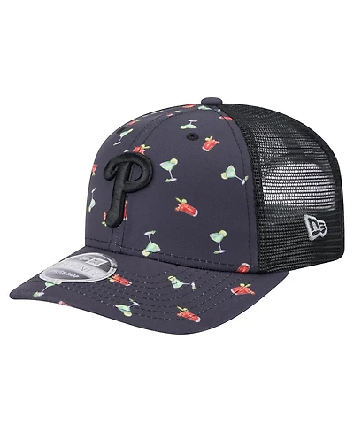 New Era Men's Black Philadelphia Phillies Adventure Drinks Pattern 9SEVENTY Stretch-Snap Hat