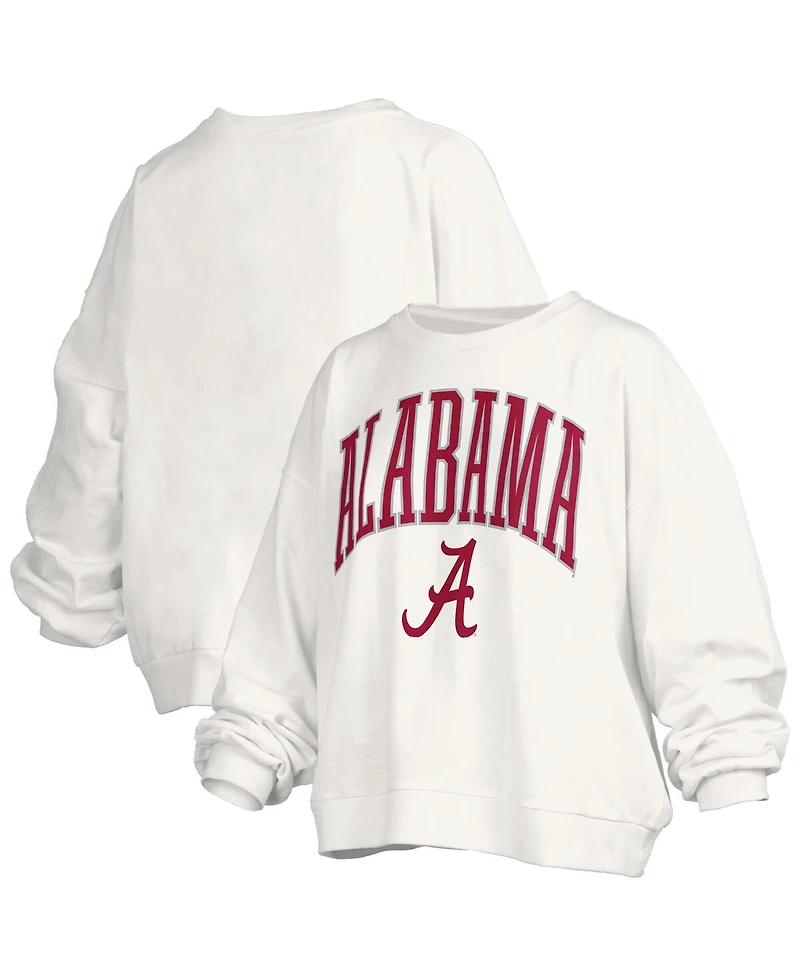 Pressbox Women's White Alabama Crimson Tide Janise Arch Over Logo Waist Length Oversized Pullover Sweatshirt