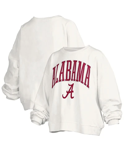 Pressbox Women's White Alabama Crimson Tide Janise Arch Over Logo Waist Length Oversized Pullover Sweatshirt