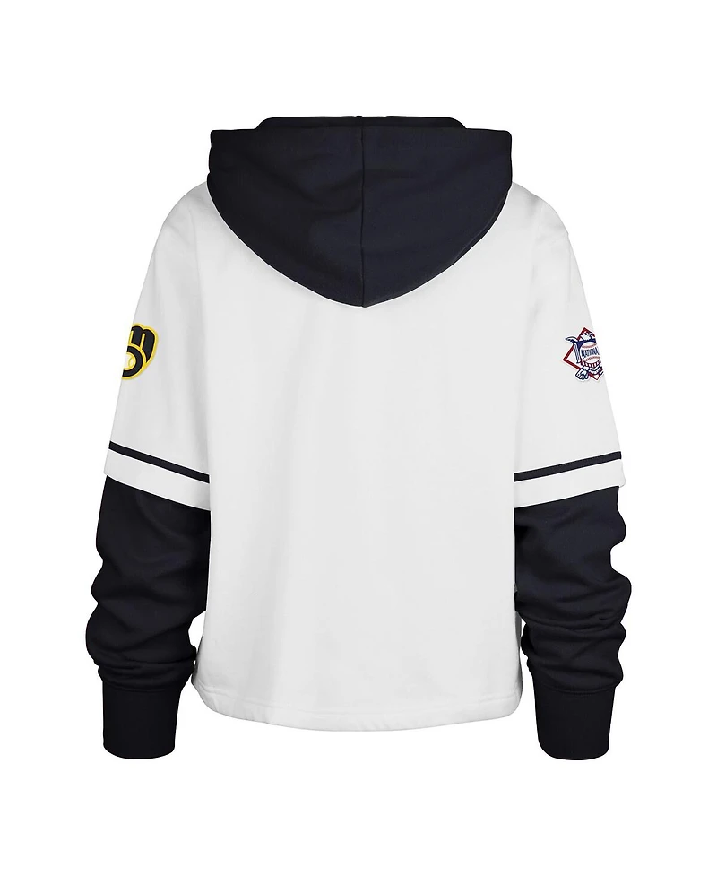 '47 Brand Women's White Milwaukee Brewers Trifecta Shortstop Cropped Pullover Hoodie