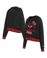 Pro Standard Women's Black Chicago Bulls Area Code Cropped Pullover Sweatshirt