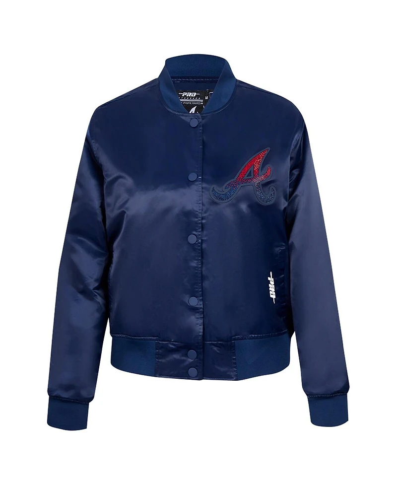 Pro Standard Women's Navy Atlanta Braves Rhinestone Satin Full-Snap Jacket