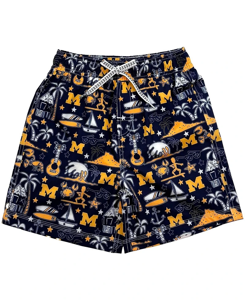 Wes & Willy Big Boys and Girls Navy Michigan Wolverines Luau Swim Trunks