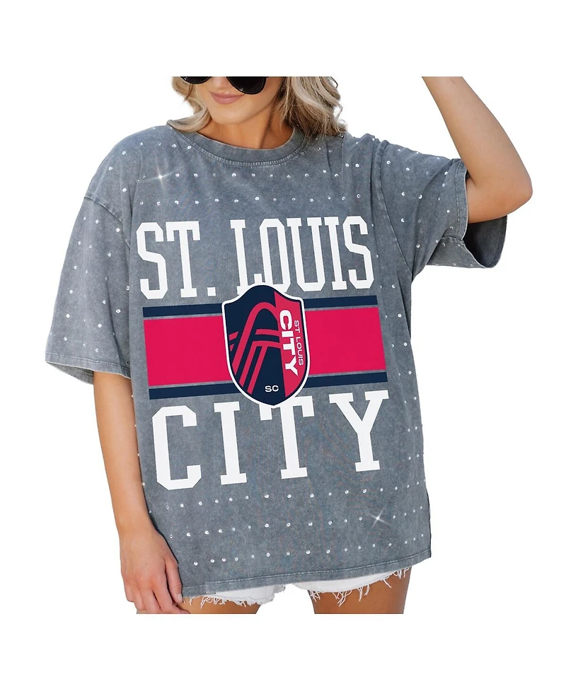Gameday Couture Women's Gray St. Louis City Sc Oversized Mini Rhinestone Classic T-Shirt