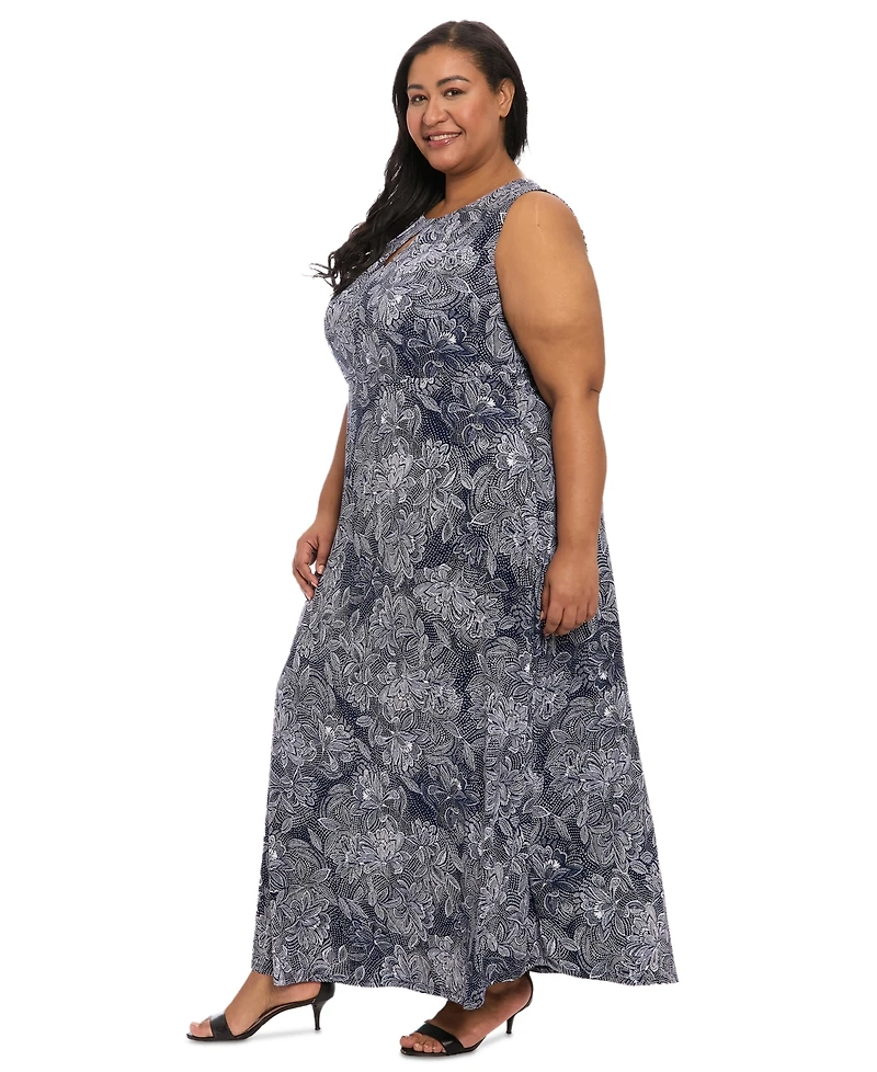 London Times Plus Keyhole-Neck Sleeveless Maxi Dress