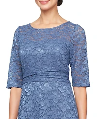 Sl Fashions Women's Glitter-Lace Elbow-Sleeve A-Line Dress