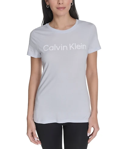 Calvin Klein Performance Women's Flocked-Logo Crewneck T-Shirt