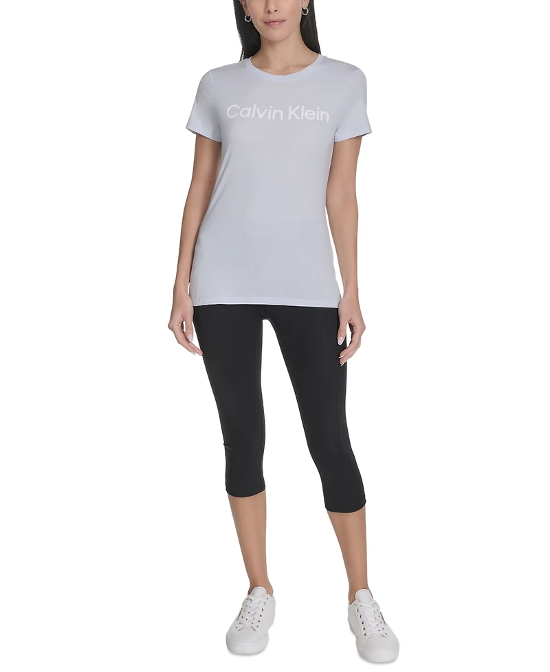 Calvin Klein Performance Women's Flocked-Logo Crewneck T-Shirt