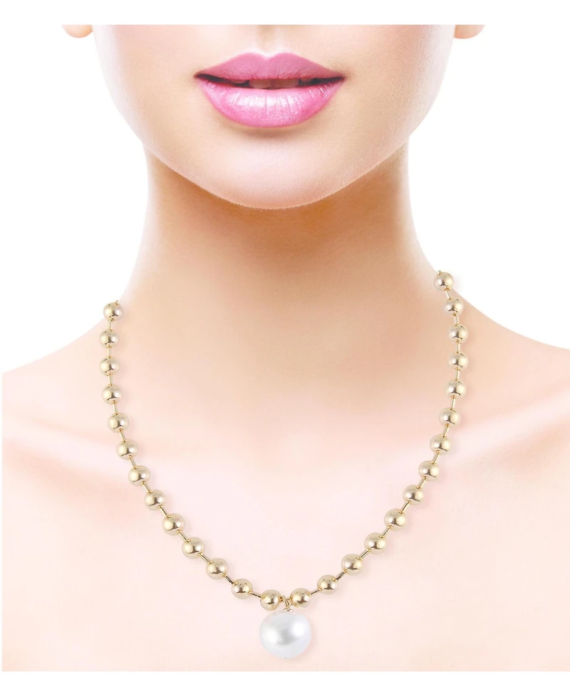Laundry by Shelli Segal Gold Tone Ball Chain Toggle Necklace with Pearl Drop Pendant