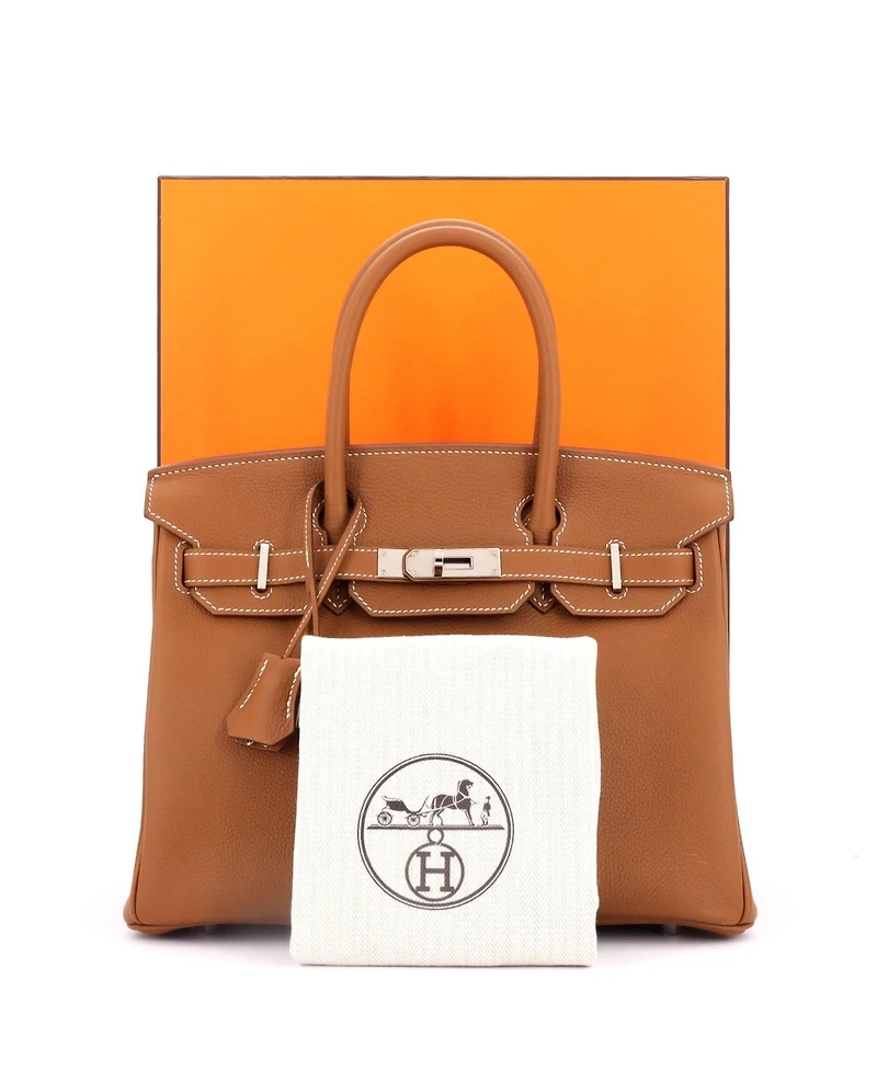 Pre-Owned Hermes Birkin 30 Handbag Brown Maurice with Palladium Hardware