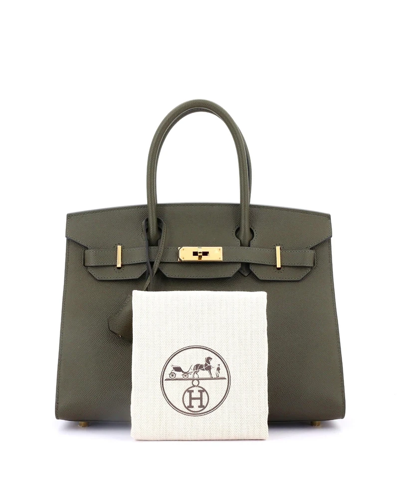 Pre-Owned Hermes Birkin 30 Handbag Green Epsom with Gold Hardware