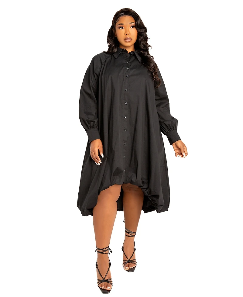 Buxom Couture Plus Bubbled Hem High Low Shirt Dress