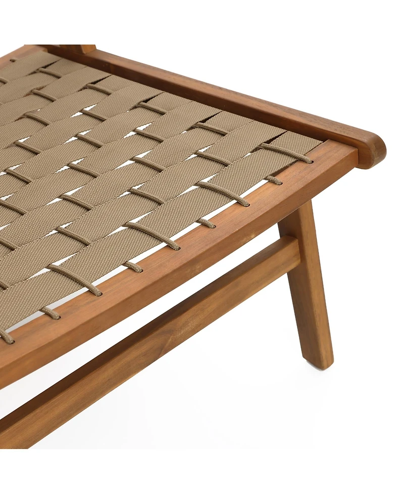 LuxenHome Outdoor Acacia Wood Woven Back and Seat Armless Deck Chair