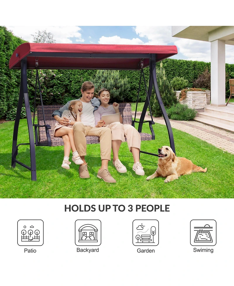 Aoodor Outdoor Rattan Patio Swing with Adjustable Canopy, Built-in Quick-drying Foam Seat, Stylish Design,for Porch,Garden,Yard