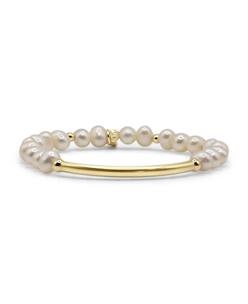 Non-Tarnishing 3mm Gold Filled Beads and Bar, with Fresh Water Pearls, Stretch Bracelet