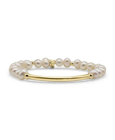 Non-Tarnishing 3mm Gold Filled Beads and Bar, with Fresh Water Pearls, Stretch Bracelet