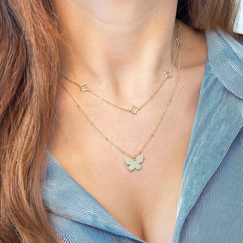The Lovery Mini Gold Open Clover Necklace 14K Gold