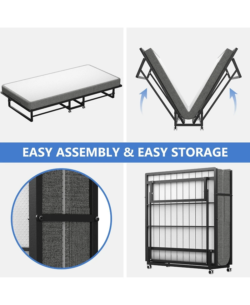 Portable Rollaway Guest Bed with Memory Foam Mattress and Bed Side Pocket