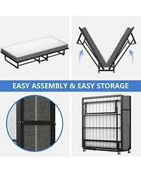 Portable Rollaway Guest Bed with Memory Foam Mattress and Bed Side Pocket