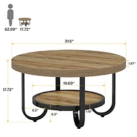 Tribesigns Round Coffee Table for Living Room, 2-Tier Center Table with Storage Shelf, 31.1-Inch Industrial Cocktail Tea Table with Sturdy Curved Meta