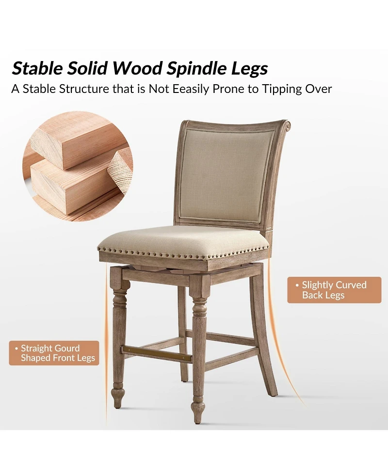 Rodolphe Bar Stool set with nailhead trims