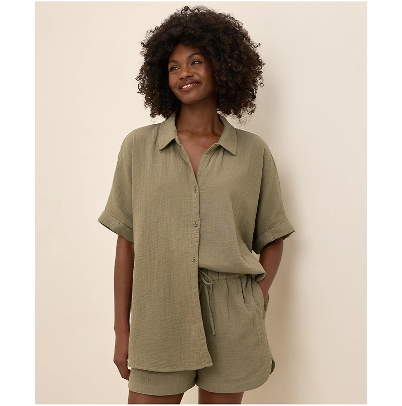 Pact Women's Organic Cotton Coastal Double Gauze Oversized Shirt 