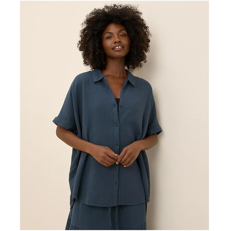 Pact Women's Organic Cotton Coastal Double Gauze Oversized Shirt
