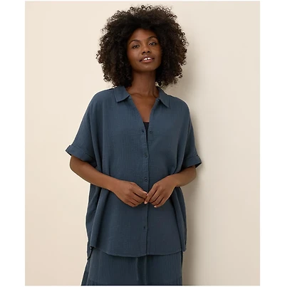 Pact Women's Organic Cotton Coastal Double Gauze Oversized Shirt