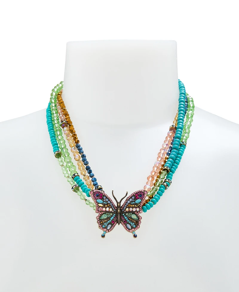 Betsey Johnson Faux Stone Boho Butterfly Beaded Statement Necklace