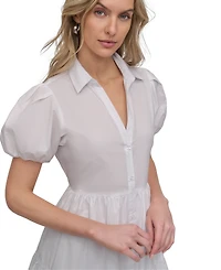 Dkny Women's Puffed-Sleeve Tiered Shirtdress