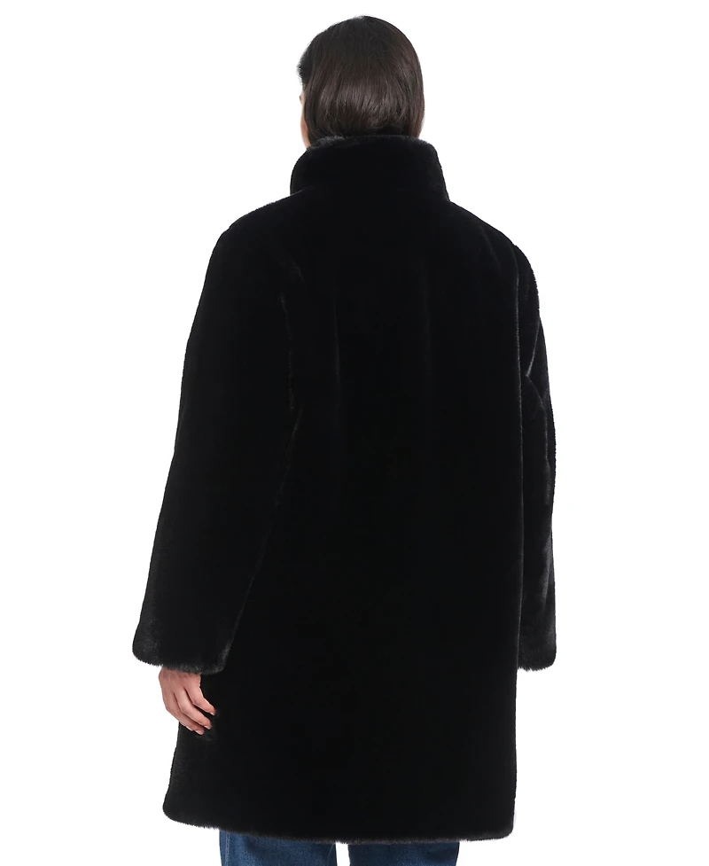 Jones New York Plus Stand-Collar Faux-Fur Coat