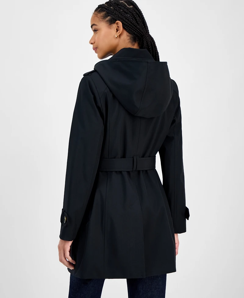 London Fog Women's Hooded Belted Zip-Front Raincoat
