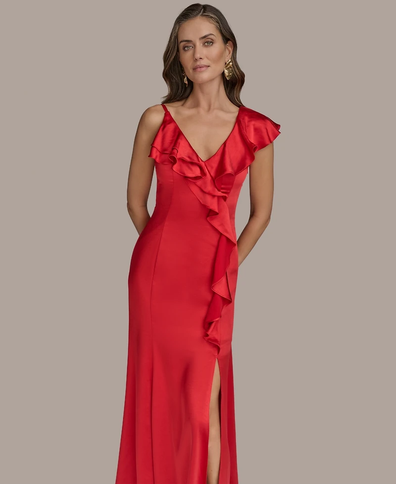 Donna Karan New York Women's Ruffle-v-Neck Sleeveless Gown