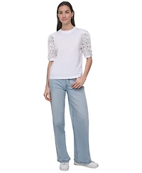 Dkny Jeans Women's Mixed Media Lace-Sleeve Top - IVY