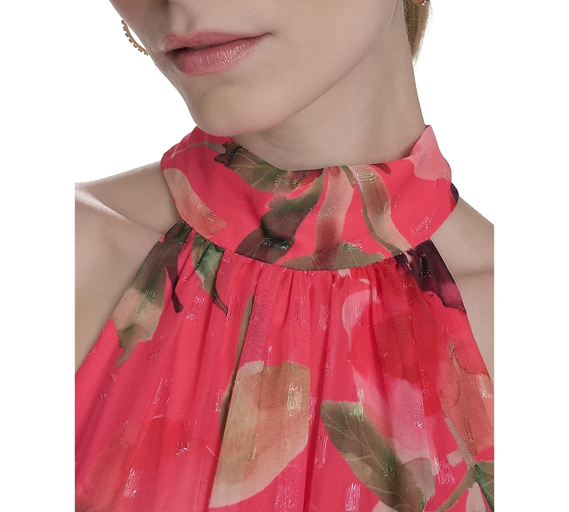Eliza J Women's Printed Sleeveless Tie-Waist Chiffon Gown
