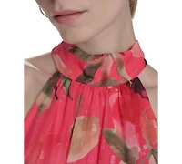 Eliza J Women's Printed Sleeveless Tie-Waist Chiffon Gown