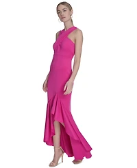 Eliza J Women's Crossover-Neck Sleeveless Ruffle-Trim Gown