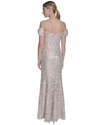 Eliza J Women's Bow-Trim Off-The-Shoulder Sequin Gown