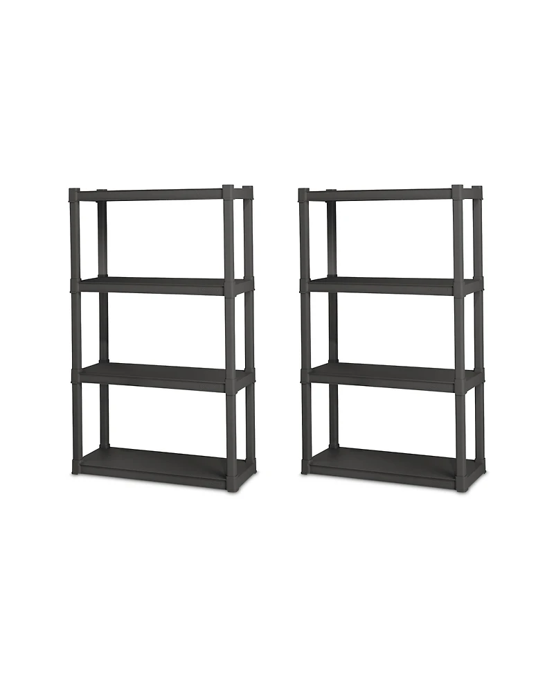Sterilite Plastic Indoor Outdoor 4 Shelf Durable Shelving Unit, Gray, 2 Pack