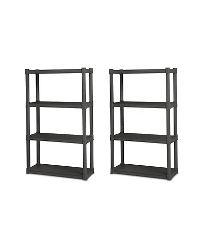 Sterilite Plastic Indoor Outdoor 4 Shelf Durable Shelving Unit, Gray, 2 Pack