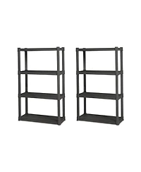Sterilite Plastic Indoor Outdoor 4 Shelf Durable Shelving Unit, Gray, 2 Pack