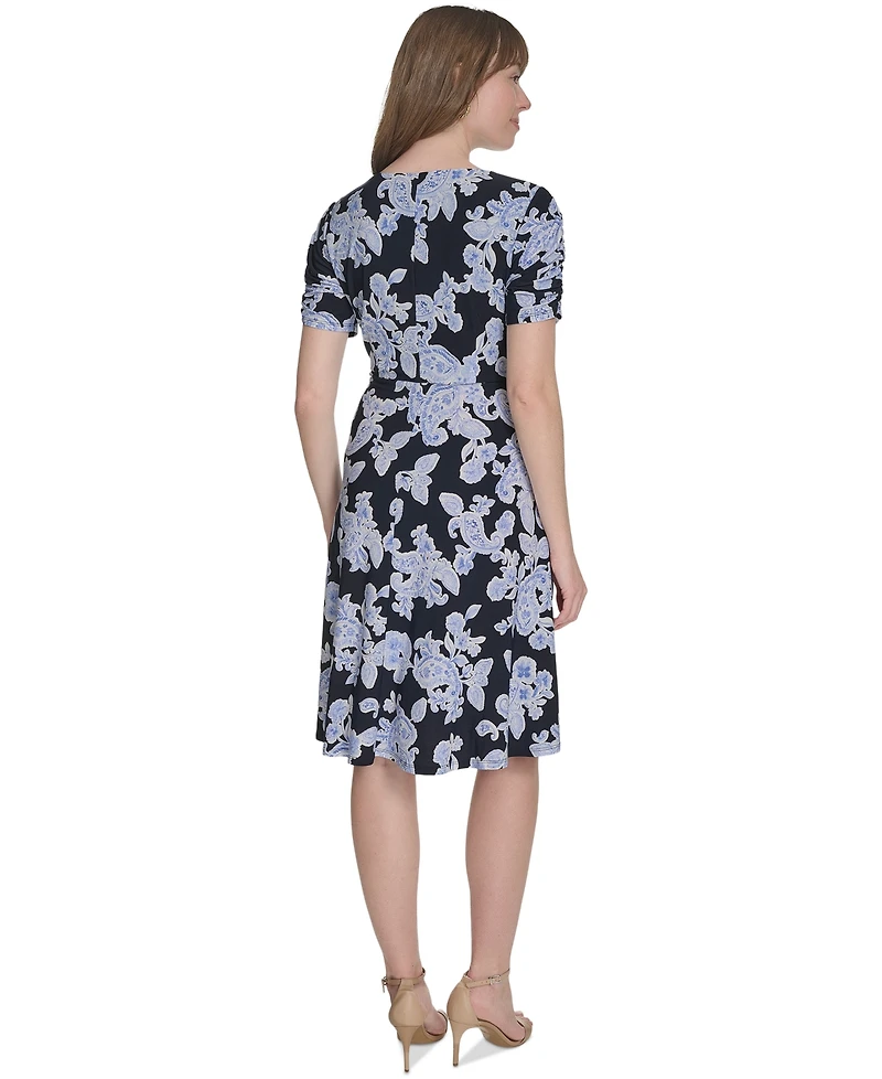 Tommy Hilfiger Women's V-Neck Ruched-Sleeve Dress