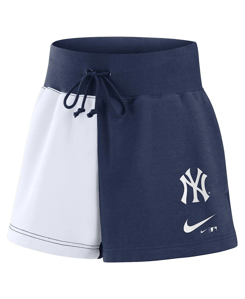Nike Women's Navy/White New York Yankees Color-Block Phoenix Fleece Lounge Shorts