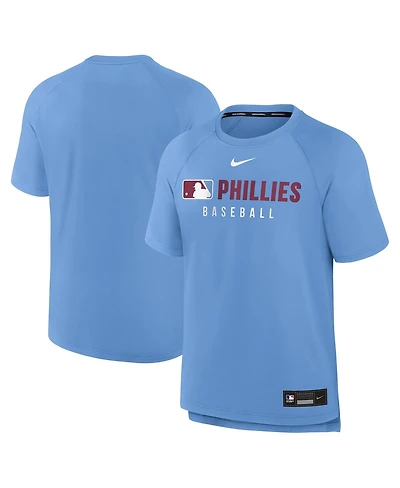 Nike Men's Light Blue Philadelphia Phillies Authentic Collection Pregame Raglan Performance T-Shirt