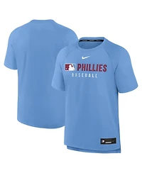 Nike Men's Light Blue Philadelphia Phillies Authentic Collection Pregame Raglan Performance T-Shirt