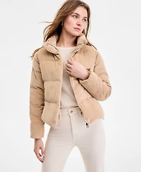 Steve Madden Women's Corduroy Zip-Front Puffer Coat