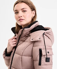 Steve Madden Women's Faux-Fur-Trim Hooded Utility-Pocket Puffer Coat