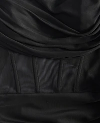 City Studios Juniors' Off-The-Shoulder Corset Mesh Dress