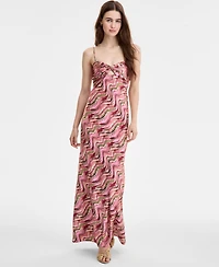 Seni & Cade Juniors' Satin Printed Twist-Front Maxi Dress