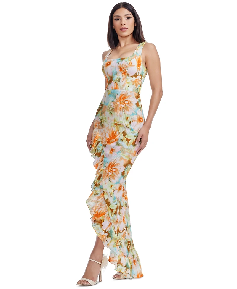 Dress the Population Women's Charlene Square-Neck Ruffle-Trim Gown